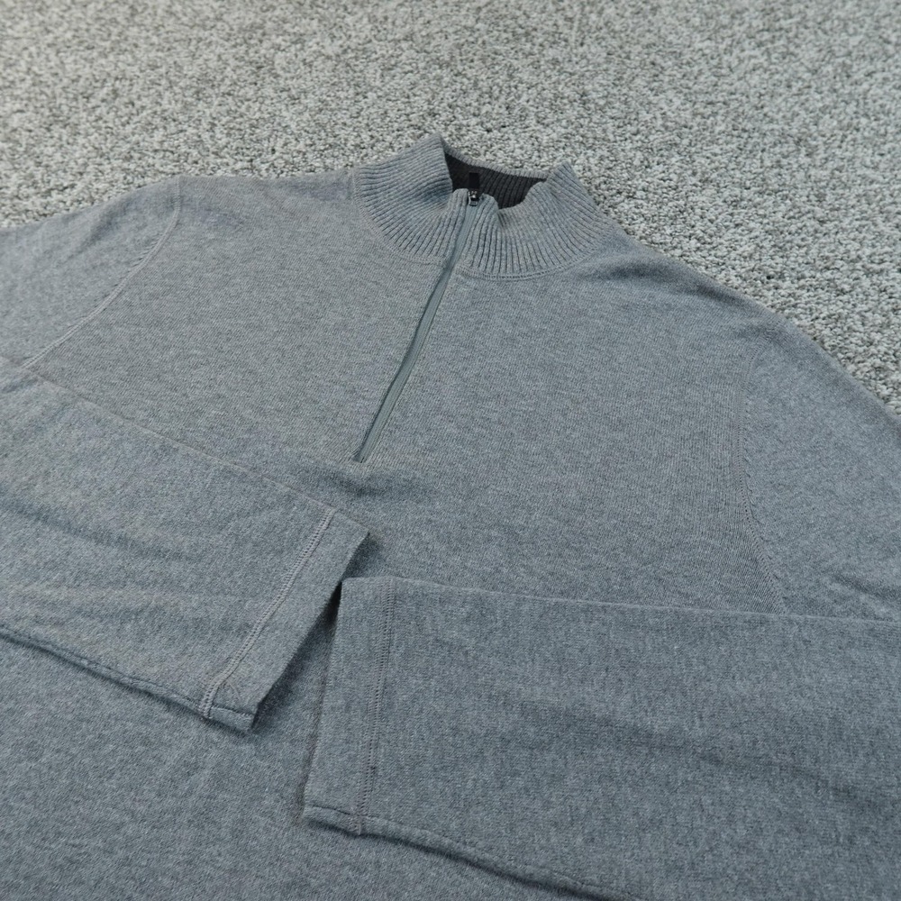 Eddie Bauer Sweater Mens M Gray 1/4 Zip Mock Neck Cotton Merino Knit Pullover